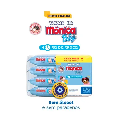 Toalha Umedecida Turma da Mônica Baby Hora da Troca 176 Unidades Leve Mais Pague Menos