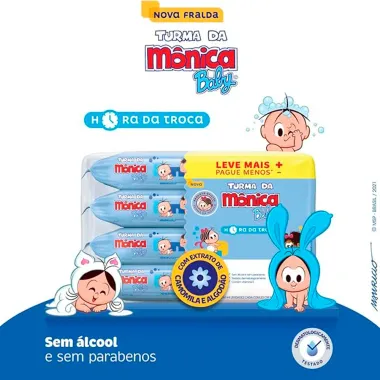 Toalha Umedecida Turma da Mônica Baby Hora da Troca 176 Unidades Leve Mais Pague Menos