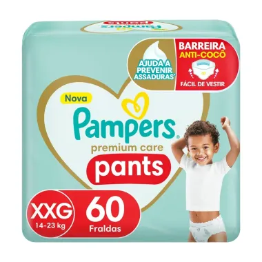 Fralda Infantil Pampers Premium Care Pants Tamanho XXG 60 Unidades Descartáveis