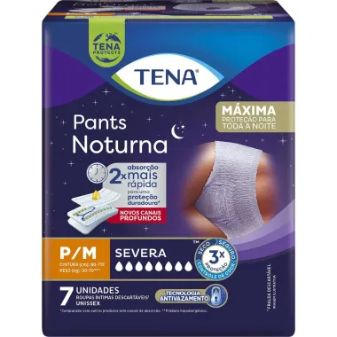Roupa Íntima Descartável Tena Pants Noturna Tamanho P/M com 7 Unidades