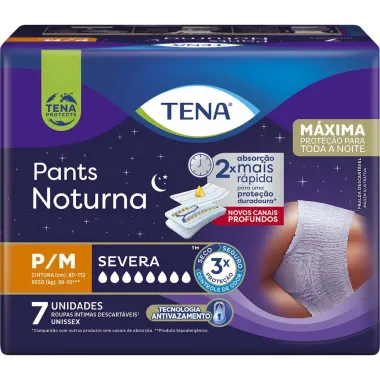 Roupa Íntima Descartável Tena Pants Noturna Tamanho P/M com 7 Unidades