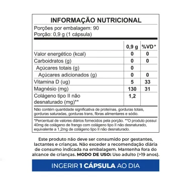Condres Ultra Col&aacute;geno Tipo II 40mg + Vitamina D 200UI + Magn&eacute;sio 130mg com 90 C&aacute;psulas