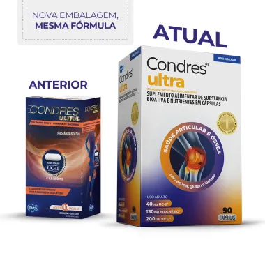 Condres Ultra Col&aacute;geno Tipo II 40mg + Vitamina D 200UI + Magn&eacute;sio 130mg com 90 C&aacute;psulas