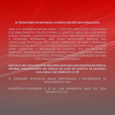 Advil 12H 600mg com 2 Comprimidos Revestidos de Liberação Prolongada