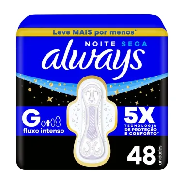 Absorvente Always Noturno Seca Tamanho G com Abas 48 Unidades