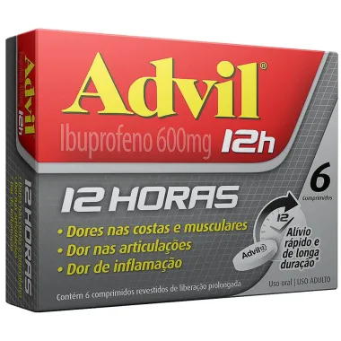 Advil 12H 600mg Ibuprofeno Analgésico com 6 Comprimidos Revestidos de Liberação Prolongada