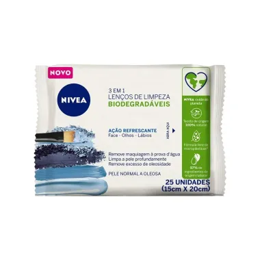 Lenços de Limpeza Demaquilantes 3 em 1 Nivea Ação Refrescante 25 Unidades