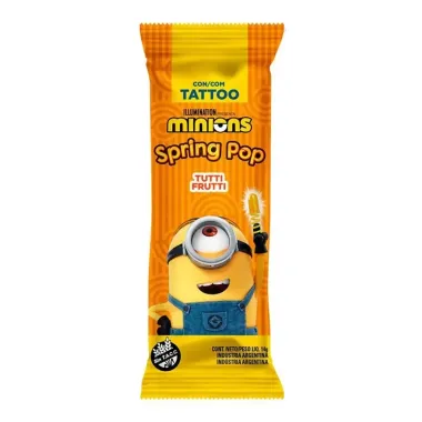 Pirulito Mola Spring Pop Minions Sabor Tutti Frutti 14g