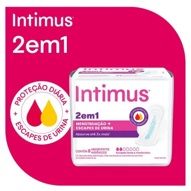 Absorvente Intimus 2 em 1 Cobertura Suave com Abas 8 Unidades