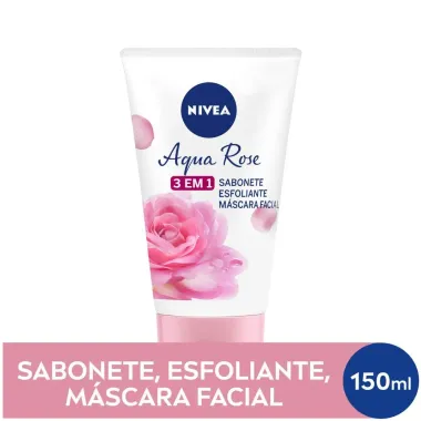 Sabonete, Esfoliante e M&aacute;scara Facial Nivea Aqua Rose 3 em 1 150ml