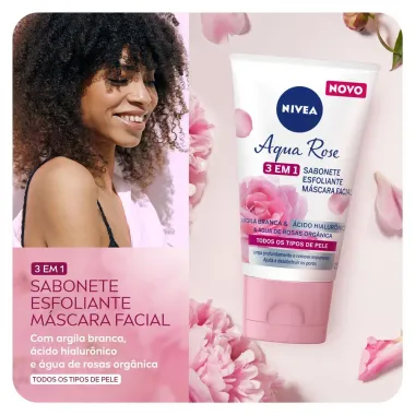 Sabonete, Esfoliante e M&aacute;scara Facial Nivea Aqua Rose 3 em 1 150ml
