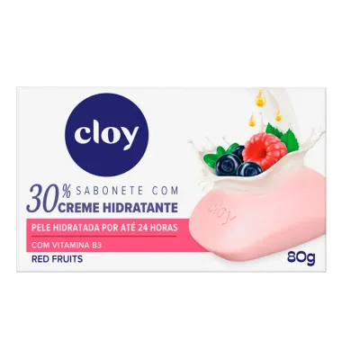 Sabonete em Barra Cloy Red Fruits com Creme Hidratante Vegetal Colágeno Poderoso 80g