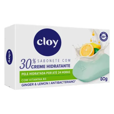 Sabonete em Barra Ginger & Lemon Cloy Antibacteriano Creme Hidratante Vegetal Detox Purificante 80g