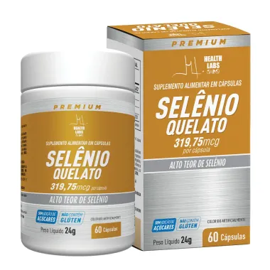 Sel&ecirc;nio Quelato 319,75mcg Health Labs 60 C&aacute;psulas