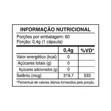 Sel&ecirc;nio Quelato 319,75mcg Health Labs 60 C&aacute;psulas