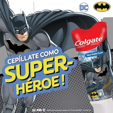 Gel Dental Infantil Colgate Smiles Liga da Justi&ccedil;a Personagens Sortidos com Fl&uacute;or Sabor Bubble Fruit 100g