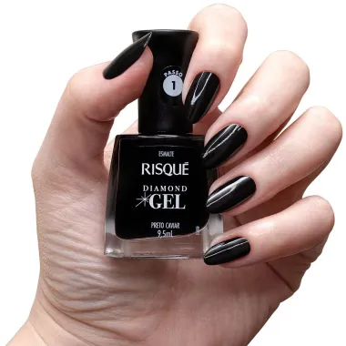 Esmalte Risqué Diamond Gel Preto Caviar Cremoso 9,5ml