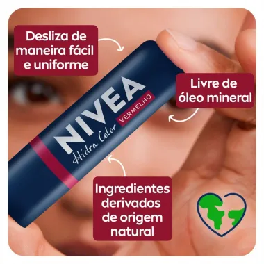 NIVEA Hidratante Labial Hidra Color 2 em 1 Vermelho 4,8g Banner 4