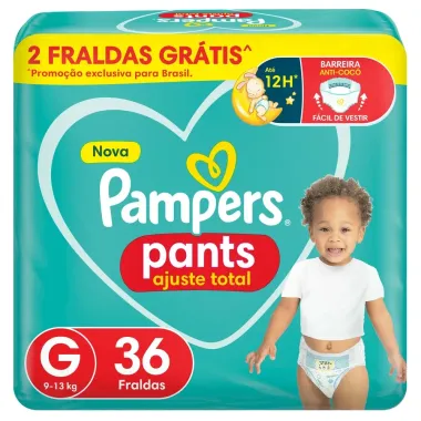 Fralda Pampers Pants Ajuste Total Tamanho G com 36 Fraldas Descart&aacute;veis