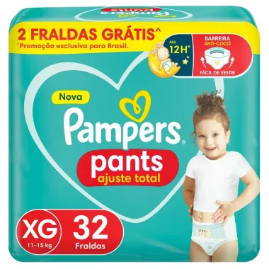 Fralda Pampers Pants Ajuste Total Tamanho XG com 32 Fraldas Descart&aacute;veis