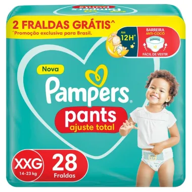 Fralda Pampers Pants Ajuste Total Tamanho XXG com 28 Unidades Descart&aacute;veis