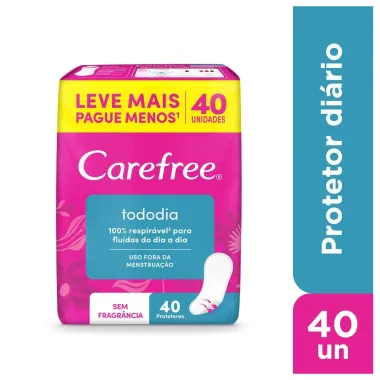 Protetor Di&aacute;rio Carefree Todo Dia Sem Fragr&acirc;ncia 40 Unidades Leve Mais Por Menos