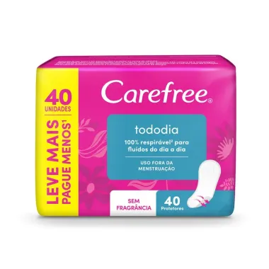 Protetor Di&aacute;rio Carefree Todo Dia Sem Fragr&acirc;ncia 40 Unidades Leve Mais Por Menos