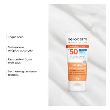 Protetor Solar Facial Helioderm Suncare FPS 50 Com Cor 50g