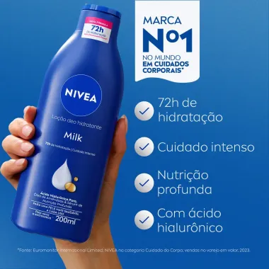 Lo&ccedil;&atilde;o Hidratante Nivea Milk Hidrata&ccedil;&atilde;o Profunda Pele Seca a Extrasseca 200ml