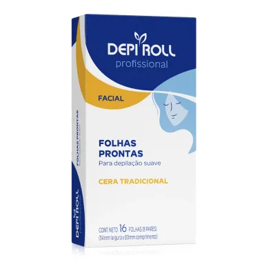 Depilador DepiRoll Profissional Cera Fria Facial Folhas Plásticas Prontas com 16 Unidades (8 pares)