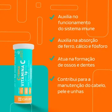 C-Triple Vitamina C 1g + Vitamina D + Zinco com 10 Comprimidos Efervescentes