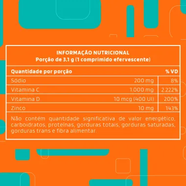 C-Triple Vitamina C 1g + Vitamina D + Zinco com 10 Comprimidos Efervescentes