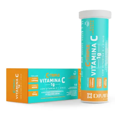 C-Triple Vitamina C 1g + Vitamina D + Zinco com 10 Comprimidos Efervescentes