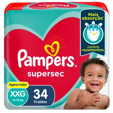 Fralda Pampers Supersec Tamanho XXG Pacote Hiper 34 Unidades Descartáveis