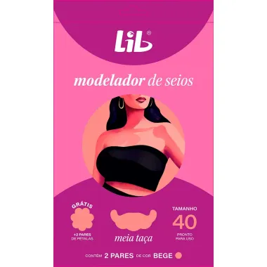 Soutien Lib Modelador de Seios Meia Taça Tamanho 40 Cor Bege com 2 Pares