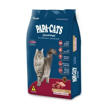 Ração para Gatos Papa-Cats Gourmet Carne e Arroz Adultos e Filhotes 1kg