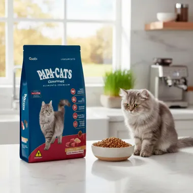 Ra&ccedil;&atilde;o para Gatos Papa-Cats Gourmet Carne e Arroz Adultos e Filhotes 1kg