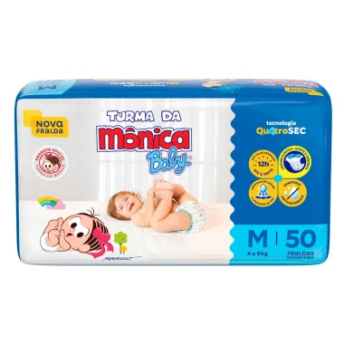 Fralda Infantil Turma da Mônica Baby Mega Tamanho M 50 Fraldas Descartáveis