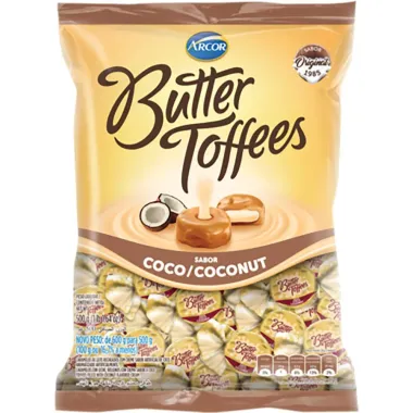 Balas Arcor Butter Toffees Sabor Coco 100g Pacote