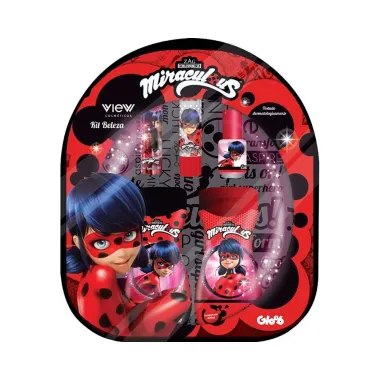 Kit Beleza Infantil Miraculous Ladybug View Cosméticos com 1 Mochila + 1 Batom + 1 Brilho Labial + 1 Esmalte + 1 Shampoo + 1 Condicionador