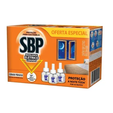 Repelente Elétrico Líquido SBP 45 Noites com 3 Refis 35ml Cada Oferta Especial