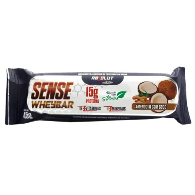 Barra de proteína Sense Whey Bar Absolut Nutrition Sabor Amendoim com Coco 15g de Proteína Adoçado com Stevia 45g