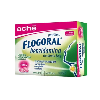 Flogoral Pastilhas Sabor Cereja com 12 Unidades