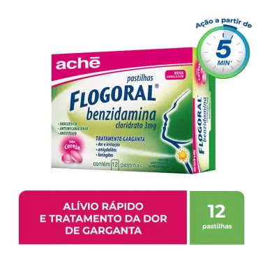 Flogoral Pastilhas Sabor Cereja com 12 Unidades