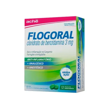 Flogoral Pastilha para Garganta Sabor Menta com 12 Pastilhas