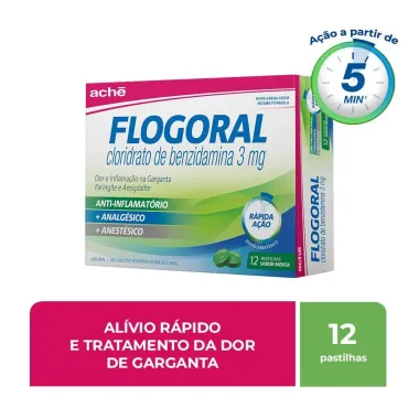 Flogoral Pastilha para Garganta Sabor Menta com 12 Pastilhas