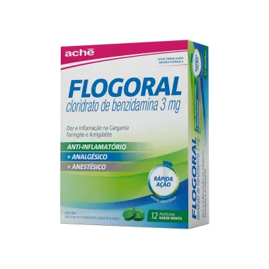 Flogoral Pastilha para Garganta Sabor Menta com 12 Pastilhas
