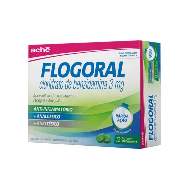 Flogoral Pastilha para Garganta Sabor Menta com 12 Pastilhas