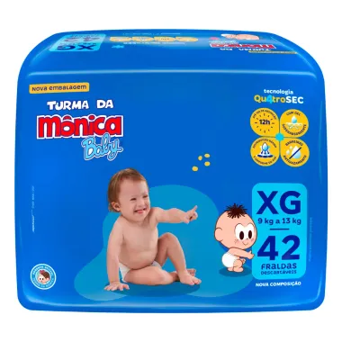 Fralda Turma da M&ocirc;nica Baby Mega Tamanho XG 42 Unidades Descart&aacute;veis