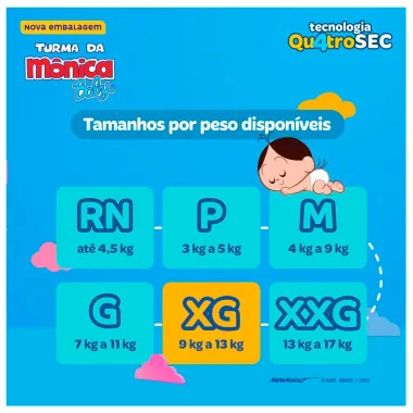 Fralda Turma da M&ocirc;nica Baby Mega Tamanho XG 42 Unidades Descart&aacute;veis